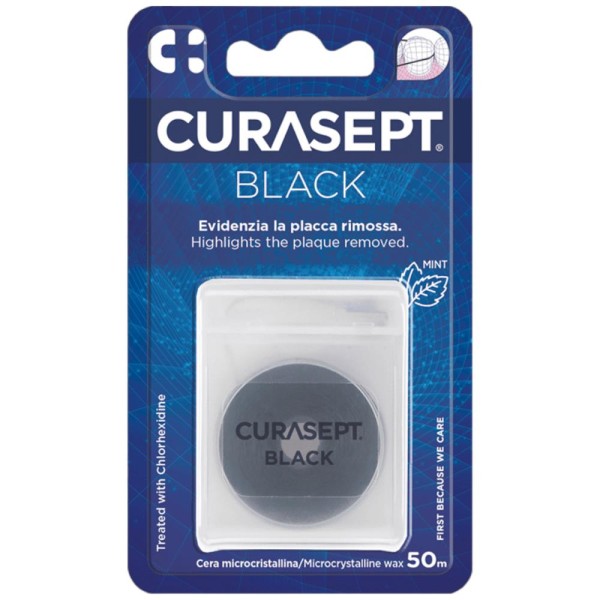 Curasept Floss Filo Interdentale Nero Cerato con Clorexidina 50m