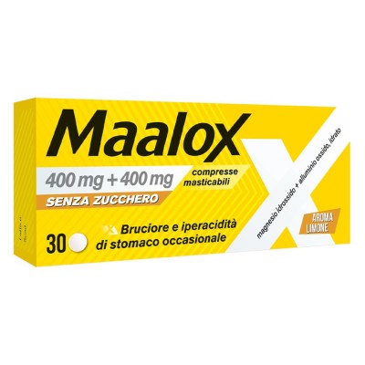 Maalox 400 mg + 400 mg 30 Compresse Masticabili Senza Zucchero
