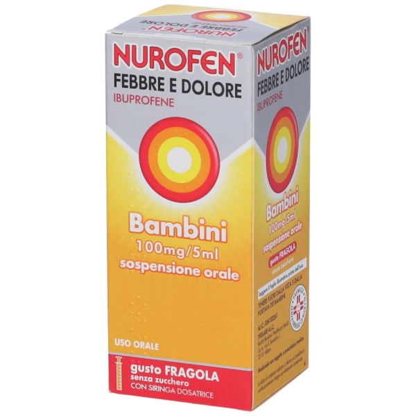 Nurofen Febbre e Dolore Sciroppo Bambini 100mg/5ml Fragola 150ml Senza Zucchero