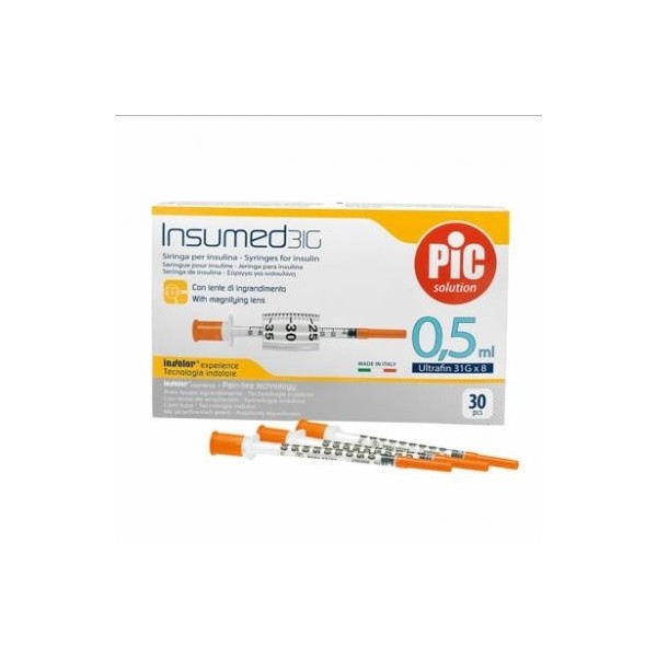 PiC Solution Insumed 31G x 8mm 30 Siringhe da insulina 0,5 ml