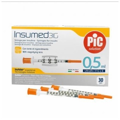 PiC Solution Insumed 31G x 8mm 30 Siringhe da insulina 0,5 ml