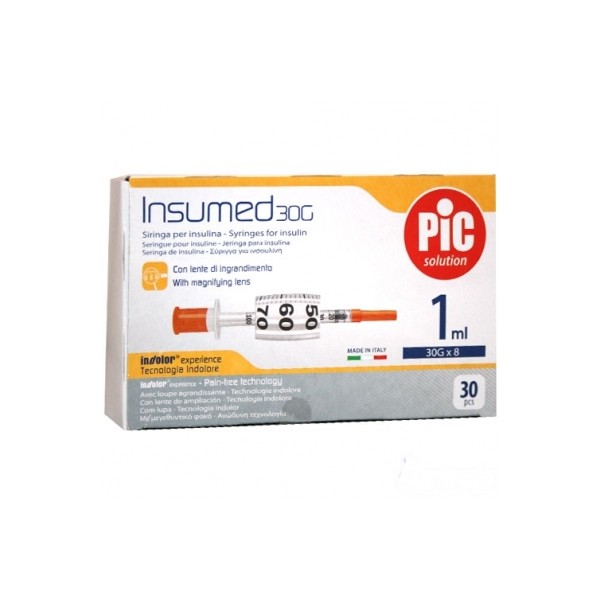 PiC Solution Insumed 30G x 8mm 30 Siringhe da insulina 1 ml