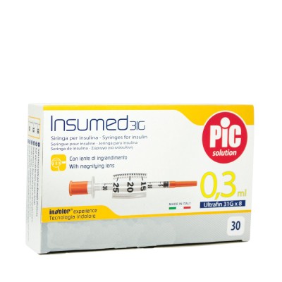 PiC Solution Insumed 31G x 8mm 30 Siringhe da insulina 0,3 ml