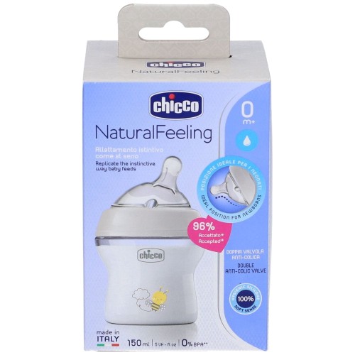 Chicco NaturalFeeling Biberon in Vetro Flusso Lento 0m+ Unisex 150 ml