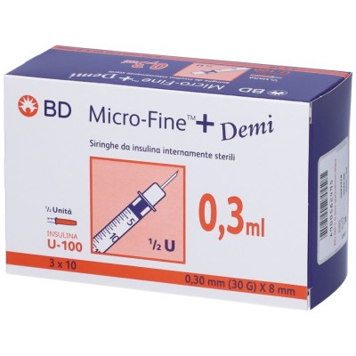 BD Micro-Fine + Demi 30 Siringhe da Insulina 0,3 ml 0,30 mm 30 G 8 mm