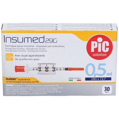 PiC Solution Insumed 29G x 12,7mm 30 Siringhe da insulina 0,5 ml