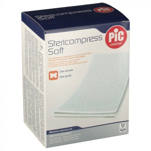 PiC Solution Stericompress Soft Compresse di Garza Sterili in TNT 36cm x 40cm 12 garze