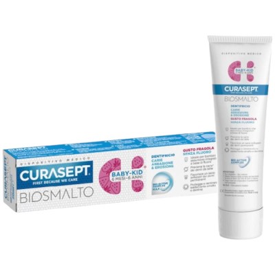 Curasept Biosmalto Carie Abrasione e Erosione Baby Kid Dentifricio Gusto Fragola Senza Fluoro 50ml