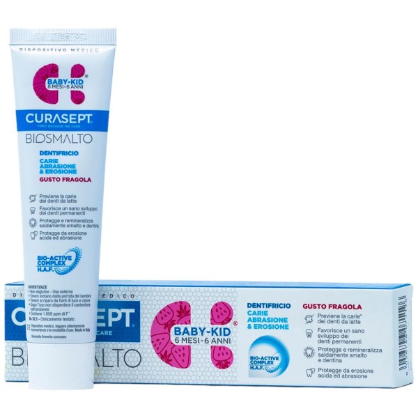 Curasept Biosmalto Carie Abrasione e Erosione Baby Kid Dentifricio Gusto Fragola 50ml