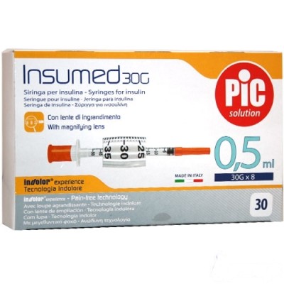 PiC Solution Insumed 30G x 8mm 30 Siringhe da insulina 0,5 ml