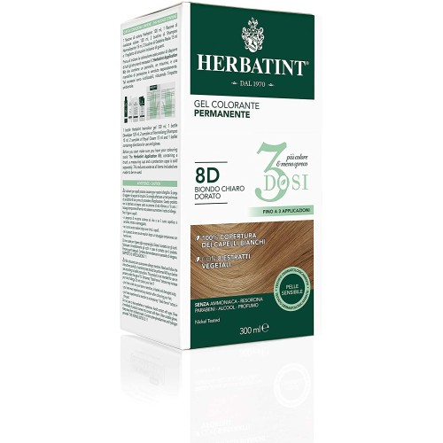 HERBATINT 3DOSI Gel Colorante Permanente 8D Biondo Chiaro Dorato 300ml