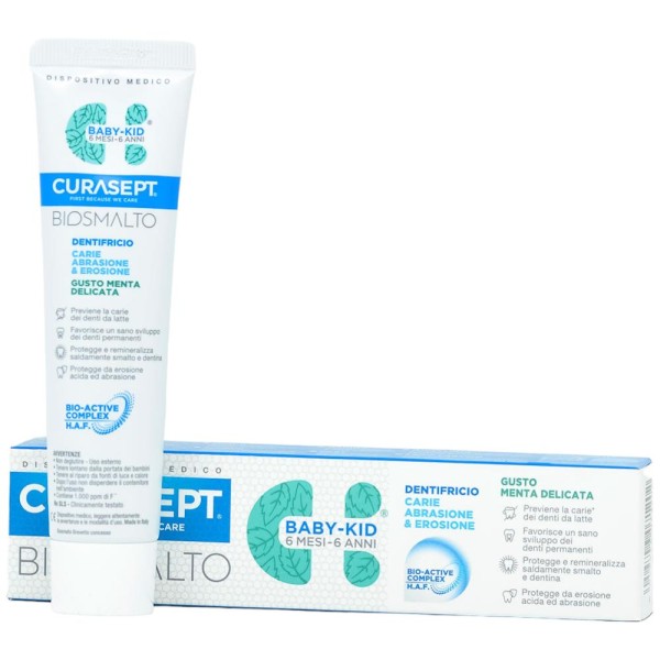Curasept Biosmalto Carie Abrasione e Erosione Baby Kid Dentifricio Gusto Menta 50ml
