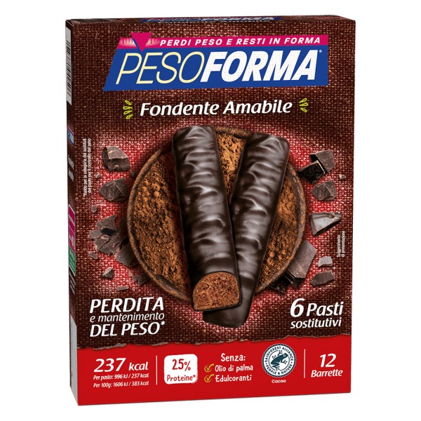 Pesoforma Barrette Cioccolato Fondente Amabile 12 Pezzi