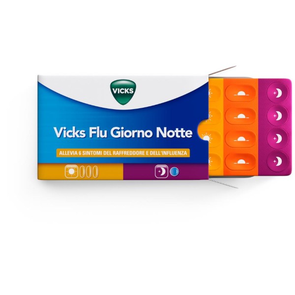 Vicks Flu Giorno Notte 12 Compresse Giorno + 4 Compresse Notte