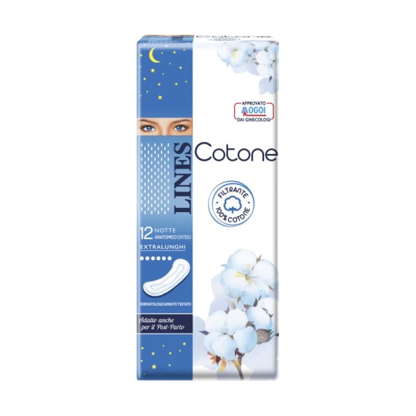 Lines Cotone 12 Assorbenti Notte Anatomico Disteso