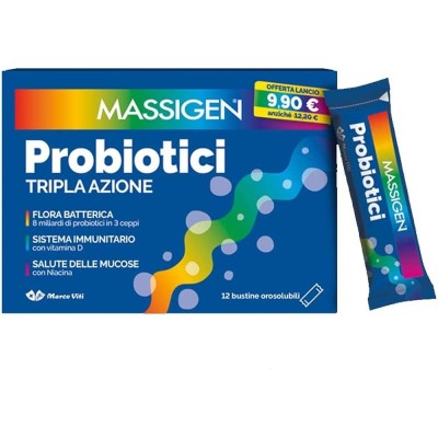 Massigen Probiotici Tripla Azione 12 Bustine Orosolubili