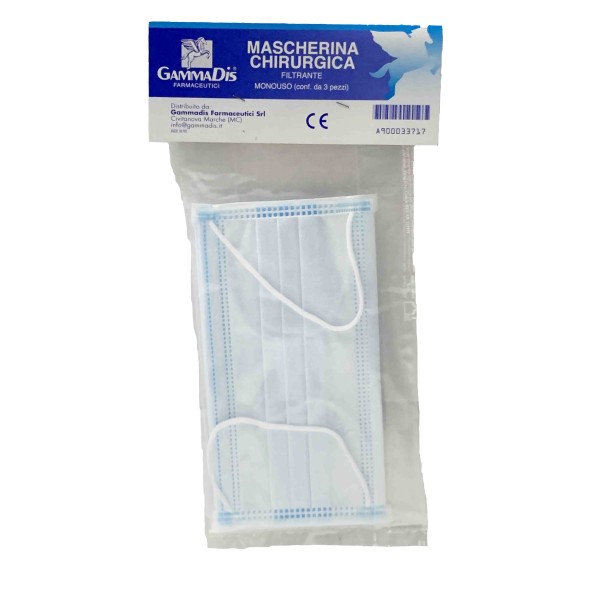 MASCHERINA CHIRURGICA FILTRANTE MONOUSO 3 pezzi