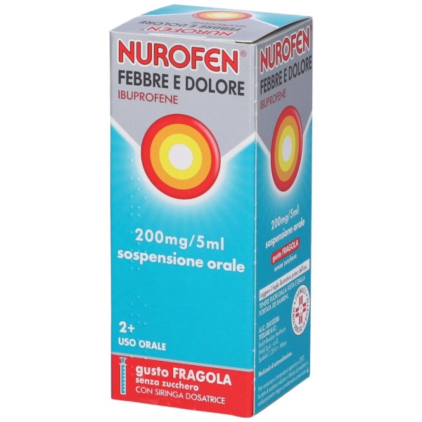 Nurofen Febbre e Dolore Sciroppo Bambini 200mg/5ml Fragola 100ml Senza Zucchero