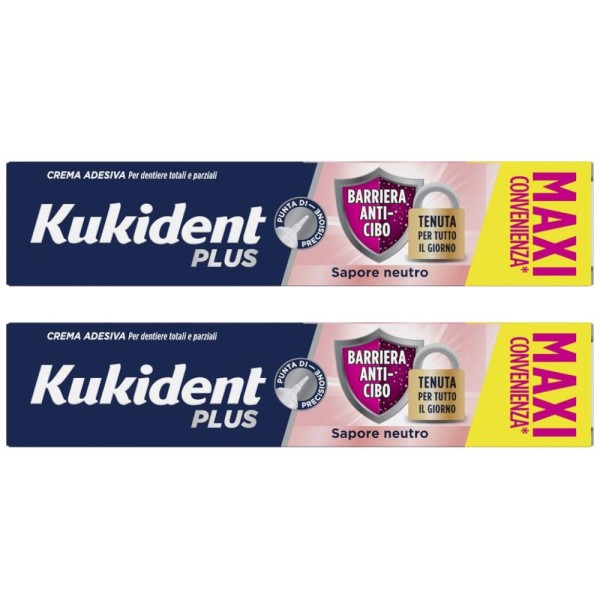 Kukident Plus Barriera Anti-Cibo Sapore Neutro Pacco Doppio 2 x 57g