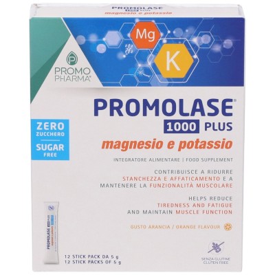 Promolase 1000 Plus Magnesio e Potassio Zero Zucchero 12 Stick Pack Gusto Arancia